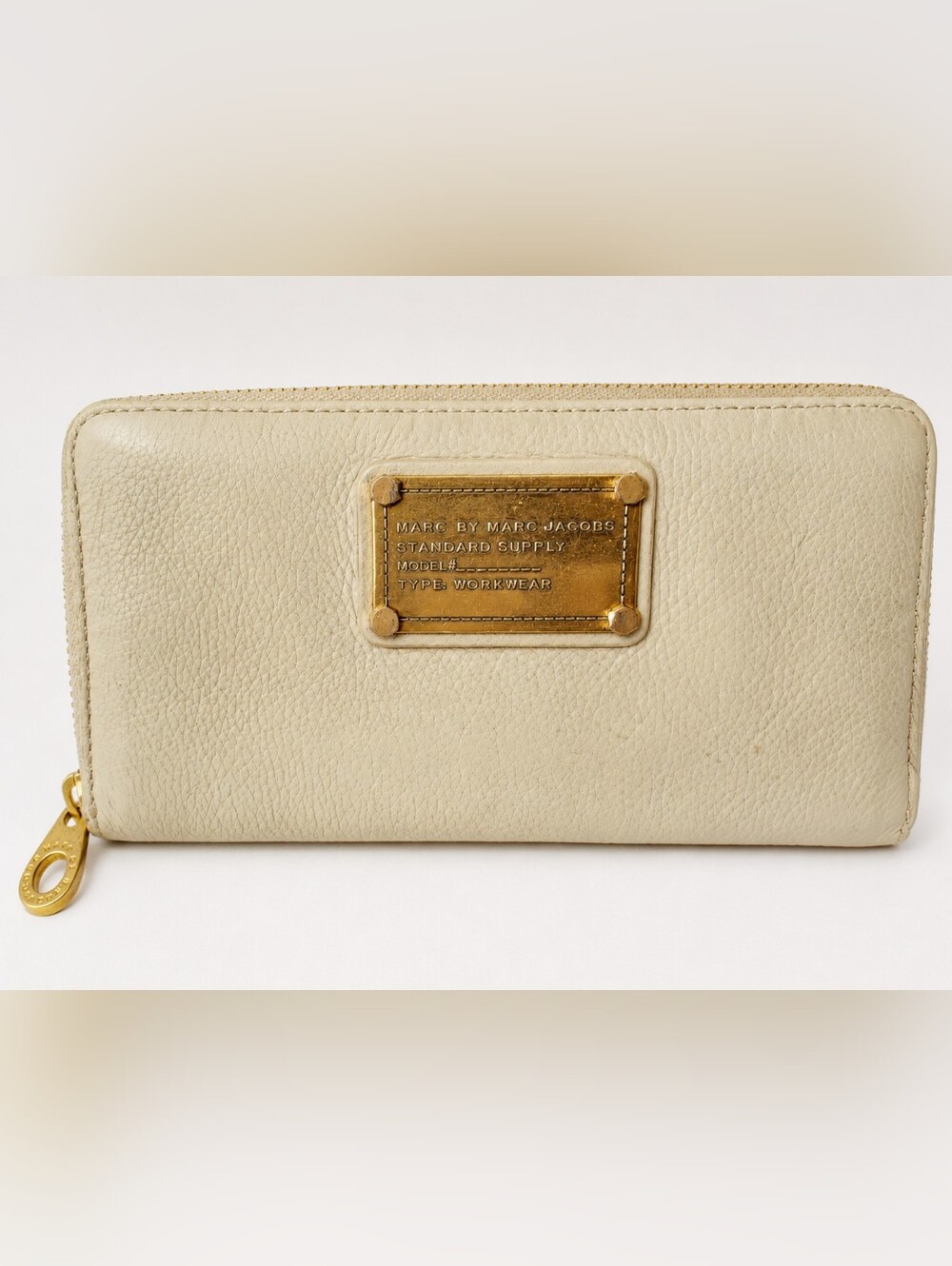 Marc by Marc Jacobs Cream Leather Zip Around Wallet Gold Plate